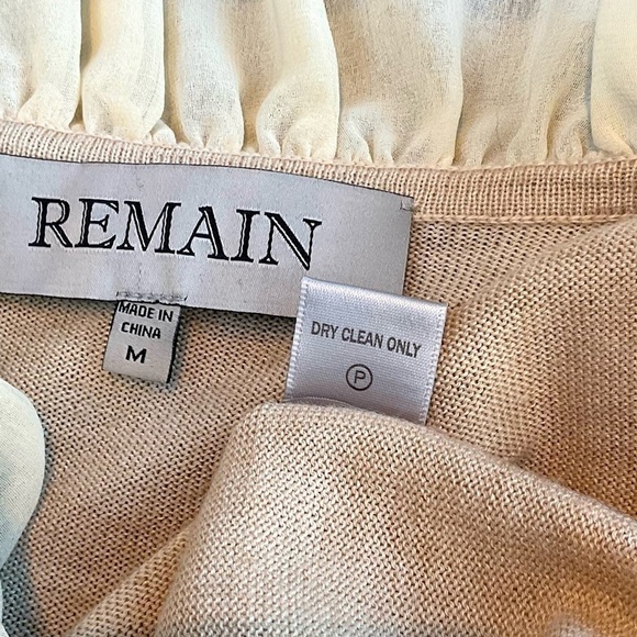 Remain Sweater Cardigan Wool Blend with Sequins & Ruffles in Beige Retro (M) - Picture 6 of 7